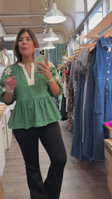 Green Embroidered Sleeves Top