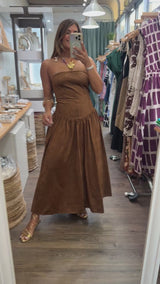 Caramel Faux Suede Strapless Dress