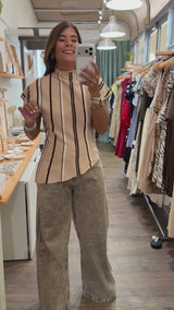 Beige Stripes Asymmetrical Top