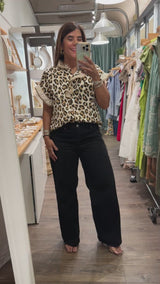 Leopard Print Ruffle Detail Top