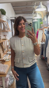 Black Stripes Button Detail Top
