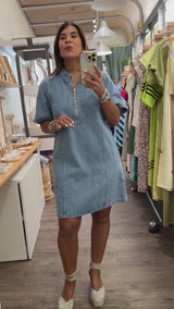 Light Denim Front Zipper Dress