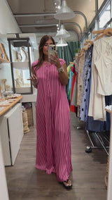 Pink/Fuchsia Stripes Oversized Jumpsuit