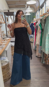 Black Lace Asymmetrical Top
