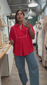 Red & Pink Trim Top