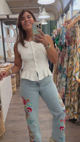 Light Denim Embroidered Side Detail Jeans