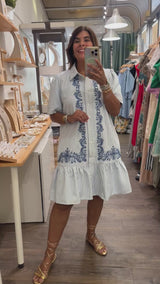 Blue Stripes Embroidered Detail Dress