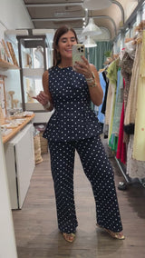 Navy Polka Dots Top & Pants Set