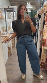 Black Contrast Stitch Top