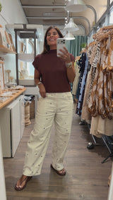 Ivory Studded Barrel Jeans