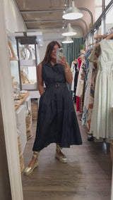 Dark Denim Belted Dress