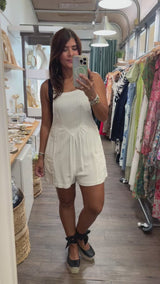 Beige Striped Romper