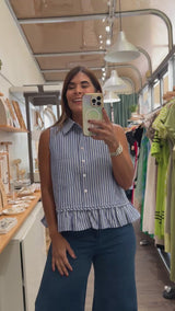 Blue Stripes Collared Top