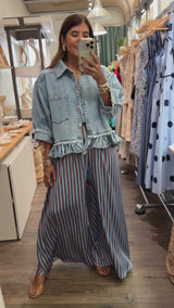 Denim Ruffle Hem Top/Jacket