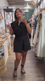 Black Front Pockets Top & Skort Set