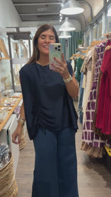 Navy Side Drawstring Top