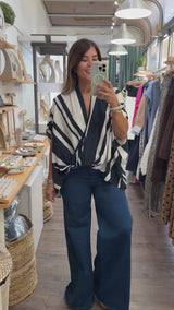 Navy Stripes Caftan Top