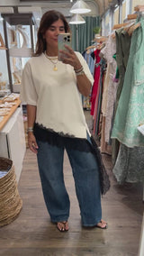 Beige & Black Lace Detail Top