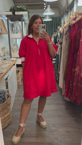 Red Front Zipper Dress
