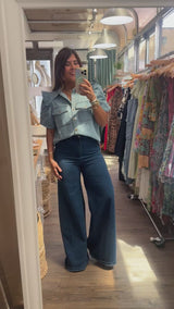 Denim Ruffled Sleeves Top