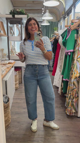 Medium Wash Button Fly Barrel Jeans