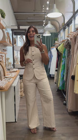 Taupe Stripes Top & Pants Set