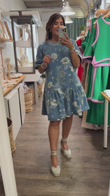 Denim Floral Print Dress
