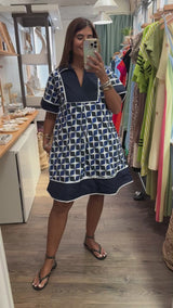 Blue Print Collared Dress