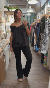 Black Bow Detail Off Shoulder Top