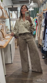 Taupe & Camel Polka Dots Top