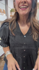 Black Pleated Front Top