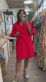 Red Flutter Sleeves Dress