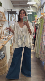 Beige Lace Oversized Top