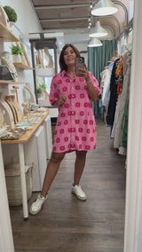 Pink Flower Print Terry Dress