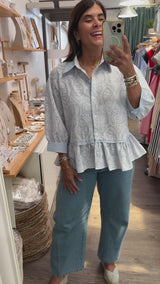 Light Blue Stripes & Embroidery Top