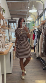 Brown Stripes Front Knot Dress