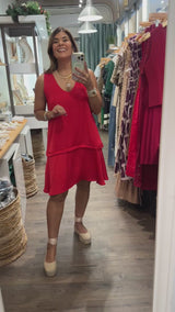 Red V-Neck Dress