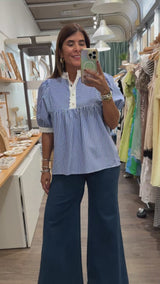 Blue Neck Detail Top
