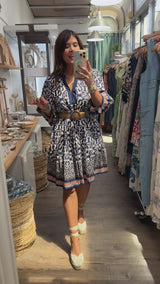 PRE-ORDER Blue Print V-Neck Dress