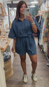 Denim Elastic Waist Romper