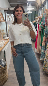 White Flower Embellished Top