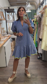Blue Stripes & Lime Trim Dress