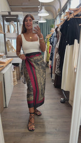 Printed Wrap-Around Midi Skirt
