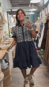 Navy Embroidered Detail Dress