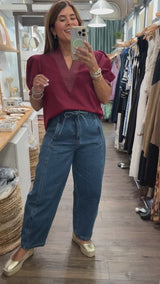 Burgundy Contrast Stitch Top