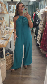 Teal Halter Neck Jumpsuit