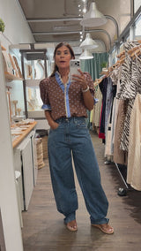 Brown & Blue Polka Dots Top