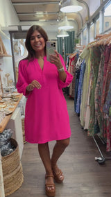 Hot Pink 3/4 Sleeves Dress