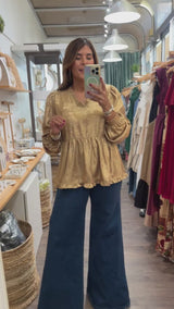 Gold Metallic V-Neck Top