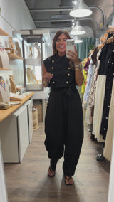Black Military Belted Jumpsuit
